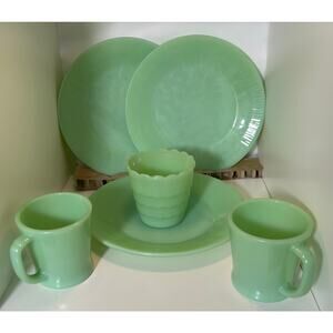 Fire-King Jadeite 6-Piece Set Anchor Hocking 1960s Mugs Plates Bowl